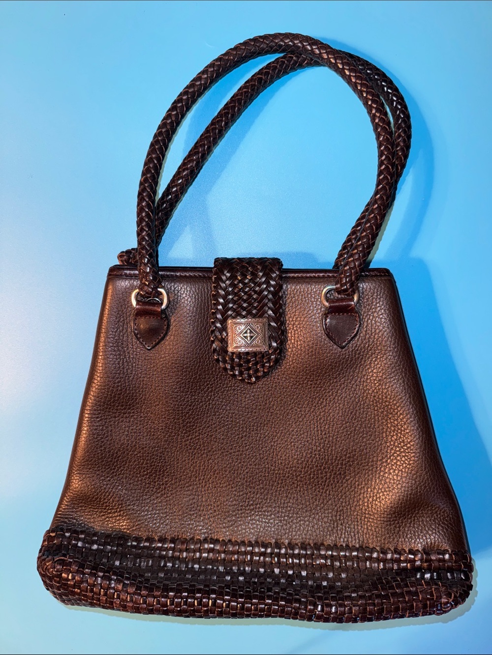 Authentic Brighton Genuine Dark Brown Woven Leather Shoulder Bag